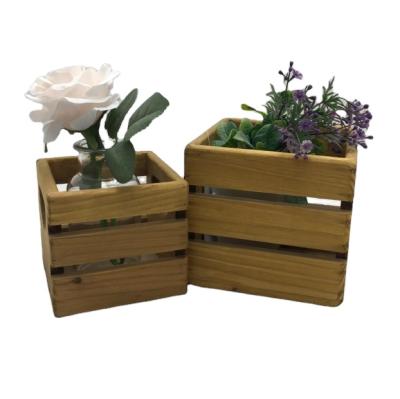 China Europe Rustic Wooden Flower Pot Garden Planter Indoor Home Decor for sale