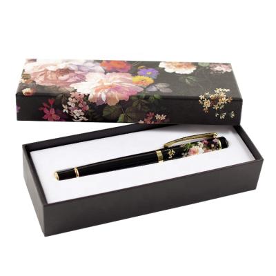 China Beautiful Good Selling Elegant Promotional Pen 360 Degree Heat Transfer Custom Design Floral Metal Trackball Luxury Pen With Gift Box for sale