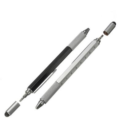 China Promotional Pen 6 in 1 Tool Pen Metal Ball Multifunctional Pen Screwdriver Ruler Level Touch Stylus Ballpoint Pen for sale