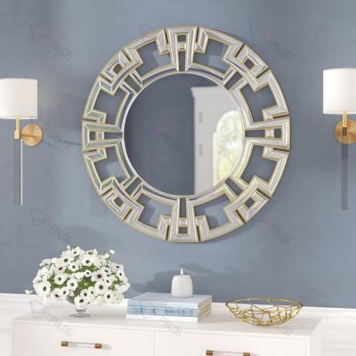 China Large Gold Round Wood Frame Home Art Decor Wall Hanging Antique Modern Nordic Luxury Contemporary Design Beveled Accent Mirror for sale