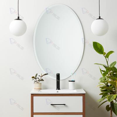 China Handcrafted Modern Silver Mirror Bathroom Wall Mirror Glass Beveled Oval Oval Decoration for sale