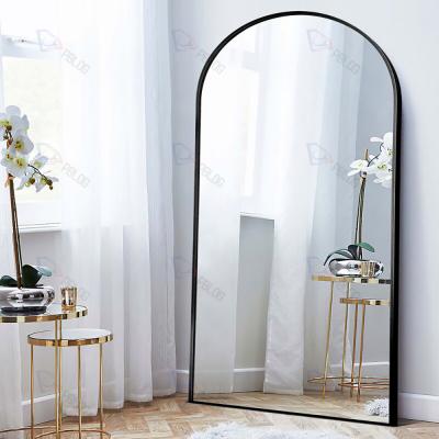 China Minimalist Mirror Decoration Silver Bevel Wooden Framed Glass Arched Shaped Standing Mirror for sale