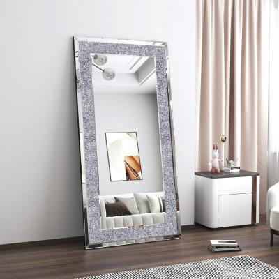 China Wholesale Contemporary Luxury Full Standing Oversized Beveled Diamond Floor Body Modern Crushed Mirror for sale