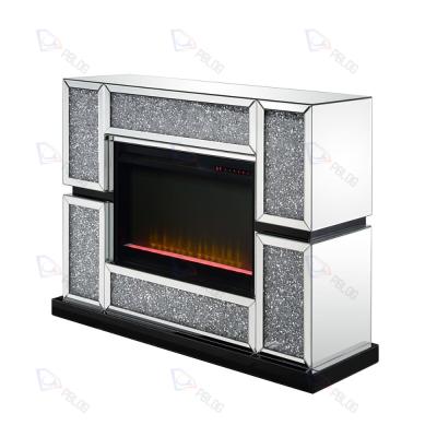 China Modern Fireplace Console Modern Mirror Diamond Crushed Furniture Set Mirrored Fireplace for sale