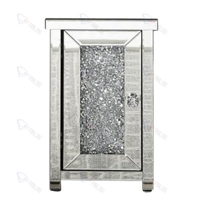 China Home Furniture Modern Luxury Diamond Mirrored Luxury Crush For Bedroom Mirrored Bedside Table for sale