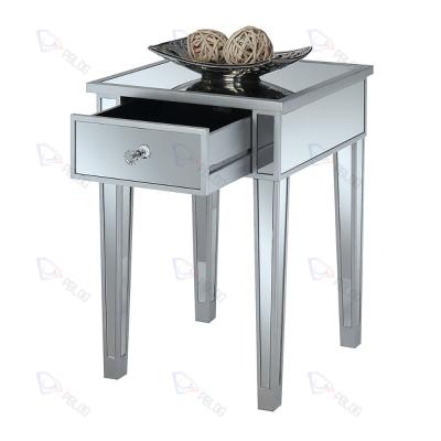 China Modern Luxury Mirrored Furniture Coffee Table With Drawer For Living Room Decor Mirrored Corner Table for sale