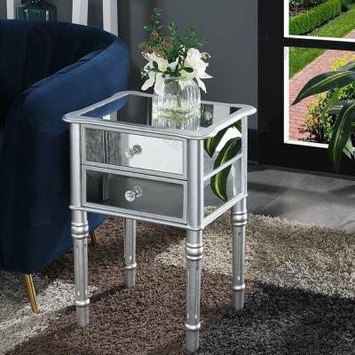 China Modern Luxury Square Shaped Corner Table With 2 Drawers Luxury Modern Mirrored Glass Corner Table for sale