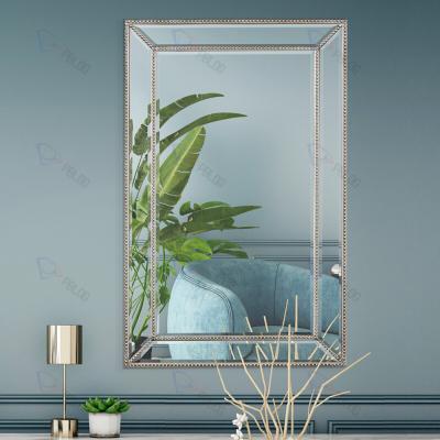 China Luxury Gold Wood Framed Edge Wall Mirror Handcrafted Art Decorative Mirrors for sale