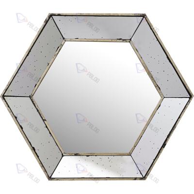 China Minimalist Vintage Luxury Mirror For Room Decor Hexagon Wall Hanging Mirror Decoration for sale