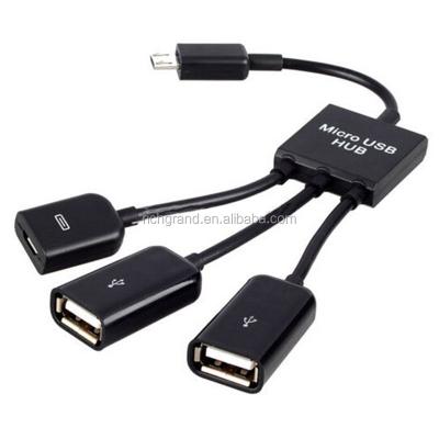 China COMPUTER 3 in 1 Dual Micro USB HUB USB 2.0 Host OTG Adapter Cable for Smart Phone and Tablets for sale