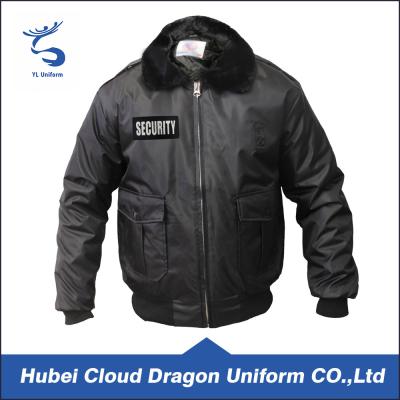 China Fur Collar Black Warm Security Guard Coats , Police Duty Jackets Windproof for sale