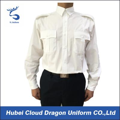 China US Market 100% Cotton Security Guard Shirts , White Long Sleeve Shirt Flat Pocket for sale