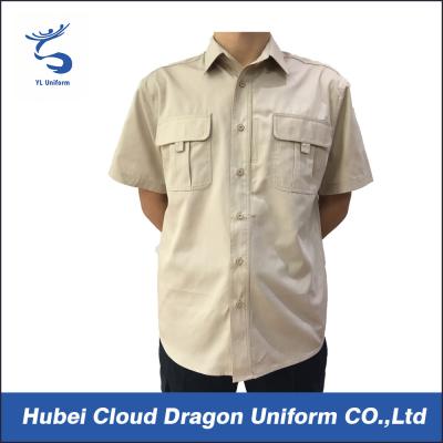 China 100% Cotton Khaki Police Security Guard Shirts Short Sleeve Slim Fit For Men for sale