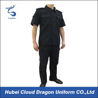 China Special Force Short Sleeve Police Tactical Uniform With Adjustable Cuff Black Color for sale