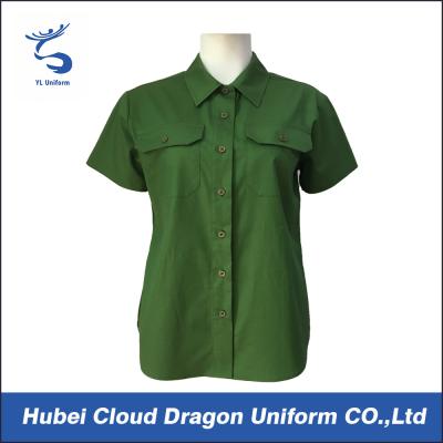 China 145gsm TC Green Women Military Tactical Shirts / Short Sleeve Formal Shirts For Police for sale