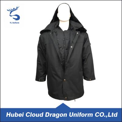 China Long Pattern Winter Black Security Guard Coats With Black True Fur Collar for sale