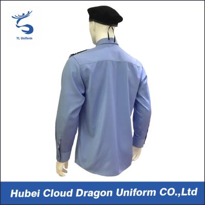 China Custom Blue Security Shirt  With Comfortable 100% Cotton / Mens Long Sleeve Shirts for sale