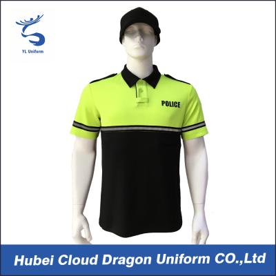 China Dos camisetas amarillas claras con la cinta fluorescente, estilos del guardia de seguridad del tono modificados para requisitos particulares en venta