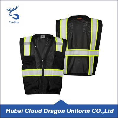 China Polyester Fabric Security Guard Jackets , Visibility Multi Pocket Black Mesh Vest for sale