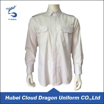 China Cotton Twill White Long Sleeve Security Guard Shirts Traditional Style Printed Logo for sale