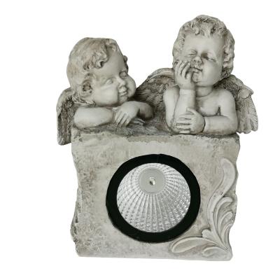 China Garden Polyresin Decoration Two Cute Angels Solar Led Outdoor for sale