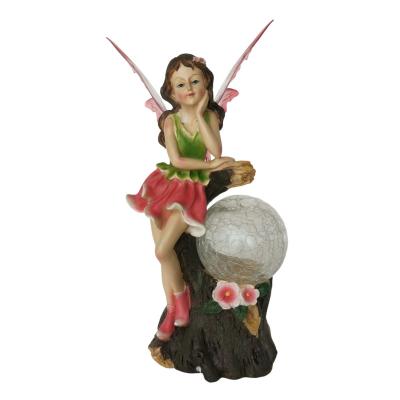 China Garden Sculpture Resin Fairy Crystal Ball Solar Led Lamps for sale