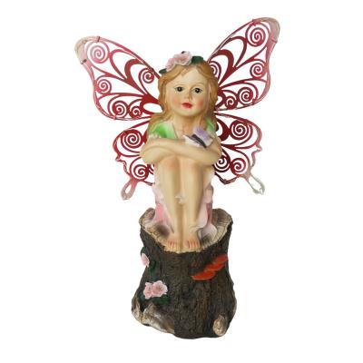 China Beautiful Art Fairy Satue Solar Led Garden Garden Decoration Resin Garden Light for sale