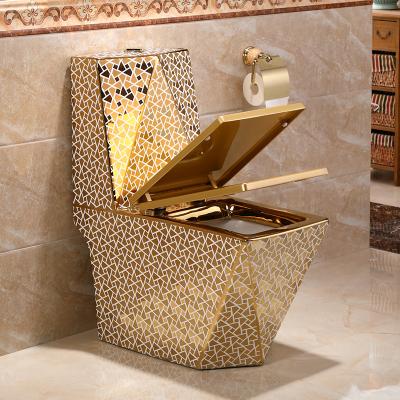 China Double-Flow Wholesale-p Trap One Piece Wc Bathroom Toilet Bowl Diamond Shape Luxury Gold Plated Ceramic Toilet for sale