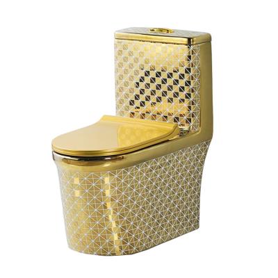 China Double-Flow Luxury Gold Plated Dubai Trap s Trap Wc Color Bathroom Ceramic Gold Plated Toilet Bowl for sale