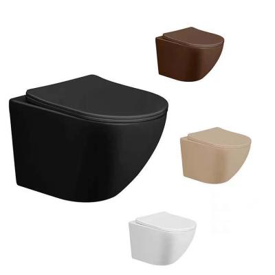 China Modern European Color Wc Warehouse Sanitary Trap Cistern Wall Mounted Hidden Rimless Ceramic Wall Mounted Matte Black Wall Hung Toilet Bowl for sale