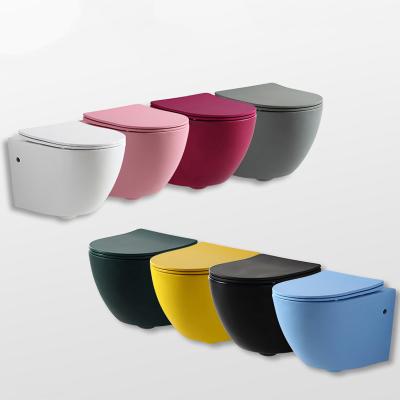 China European Matt color ware toilet bowl wall tiling tier sanitary rimless drain fulsh ceramic wall mounted toilet bowl wall hung toilet for sale