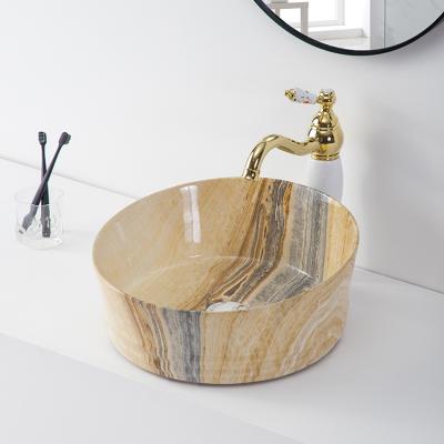 China Modern Round Bathroom Vanity Sink Countertop Porcelain Vessel Sink Marble Hand Ceramic Sink for sale