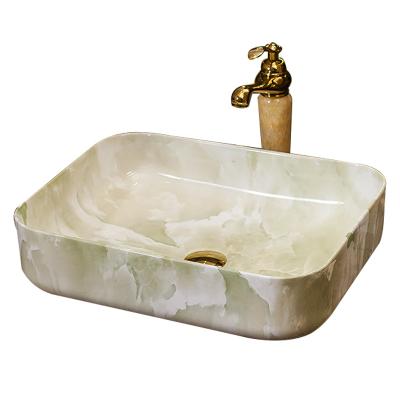 China New Design Stone Color Bathroom Lavatory Countertop Bathroom Sink Rectangular Ceramic Green Vessel Sink Marble Sink for sale