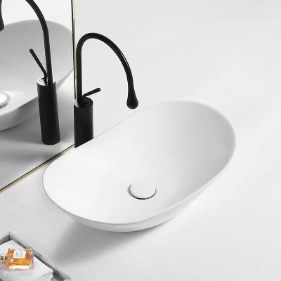 China Modern Sanitary Ware Wash Basin Matte White Oval Above Counter Top Oval Ceramic Hand Basin Bathroom Vessel Sink for sale