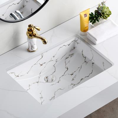 China EUROPEAN Modern Rectangular Hotel Lavamanos White Marble Under Counter Vanity Ceramic Bathroom Sink Hand Wash Undermount Basin for sale