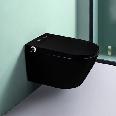 China 2021P Automatic Operation Trap Bathroom Bidet WC Luxury Black Wall Mounted Automatic Open Smart Wall Hung Smart Toilet With Cistern for sale