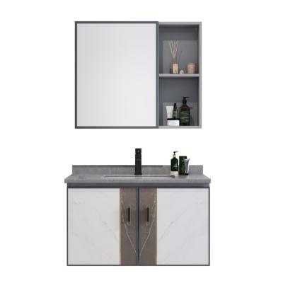 China Wholesale Modern Hotel Wall Mounted Mirrored Marble Tops Single Sink Small Bathroom Cabinet Vanity With Sink for sale