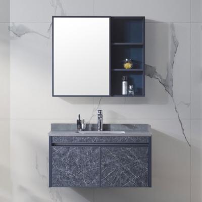 China 2021 Custom Made Modern Gray Wall Mounted Single Sink Small Bathroom Cabinet Vanity Set With Mirror for sale