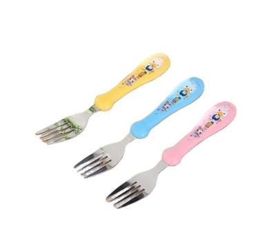 China Minimalist special hot selling 304 stainless steel baby training fork cute pattern children dining fork for sale