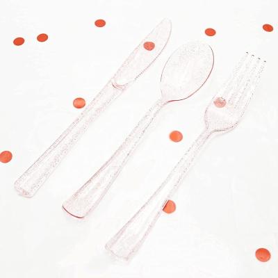 China Pink Plastic Silverware Set Disposable Flatware Spoon Knife Fork Knife Gold Glitter Plastic Set Set Fancy Party Utensils 180pcs/pack for sale