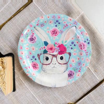 China Disposable Easter Holiday Party Wear Blue Glass Rabbit Hat Dog Pink Heart Boy Girl Gender Reveal New Baby Shower Paper Plate for sale