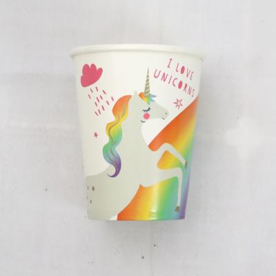 China Unicorn Flowers Birthday Beverage 9oz Printing Disposable Paper Cup Custom Biodegradable Cheap Wholesale Recyclable/Biodegradable Party Decoration for sale