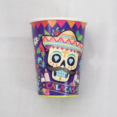 China Wholesale Custom Biodegradable Hawaiian Disposable Party Decoration Printing Skull Atmosphere Halloween Disposable Paper Cup for sale