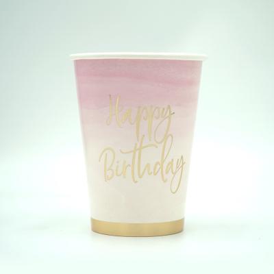 China Custom Biodegradable Decoration Printing Beverage Fiesta Birthday Date Rose Disposable Paper Cup Cheap Wholesale Party Disposable Rose for sale