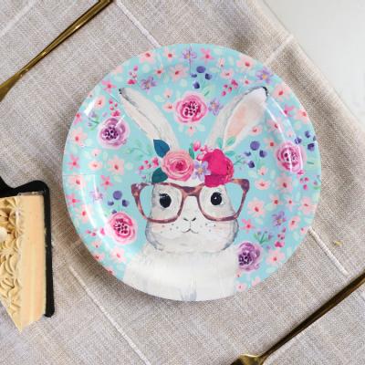 China Kaninchen Disposable Reflective Glass Rabbit Retro Party Gold Bunny Hat Pastry Petal Round Irregular Heart Shaped Paper Plate for sale