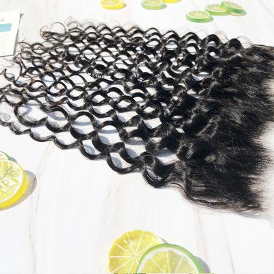 China Water Wave Well Reputation Hair Transparent Lace Front Sewing By Machine Weft Water Wave Most Natural Hairline for sale