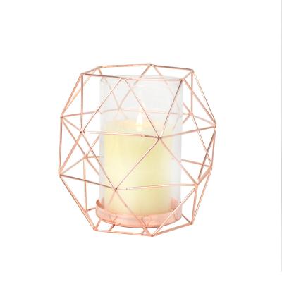 China Geometric Home Decor Polygon Shape Home Decor Wedding Metal Tealight Rose Gold Candle Holder Decors Table Candle Holder for sale