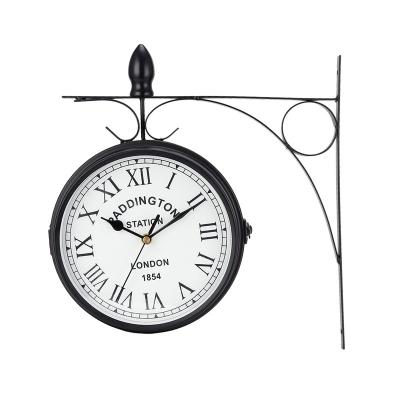 China Retro Nordic Classic Black Antique Home Decorative Hanging Wall Clocks Double Side Metal Art 3d Decor Two Sides Wall Clock for sale