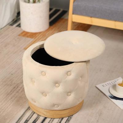 China Modern Round Exquisite Button Stool Comfortable Soft Adorning Design Footstool Stool With Environmental Wood Base for sale