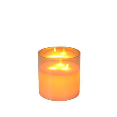 China 3-Wick Gold Realistic Flameless Glass Candle Birthdays Luxury Decorative LED Wedding Flicker Flameless Candle for sale